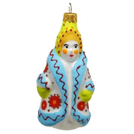 Новогоднее украшение Снегурочка Расписные Узоры стекло разноцветное (высота 12 см)